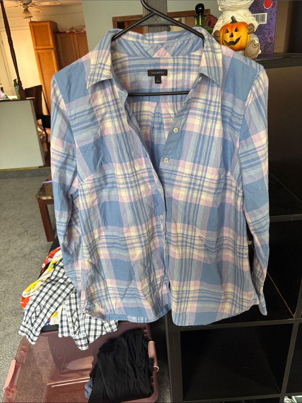 Talbots Blue and Pink Plaid Casual Button-Down Shirt
